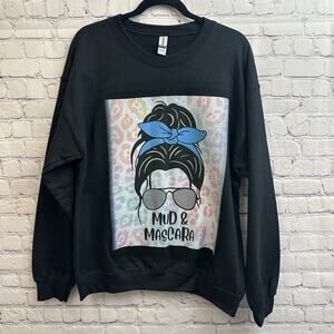 Mud & Mascara Black Crewneck Sweatshirt Bun Sunglasses Leopard Print SxS ORV